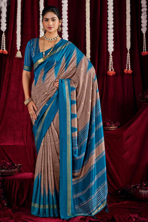 Brown Zig Zag Printed Silk Saree