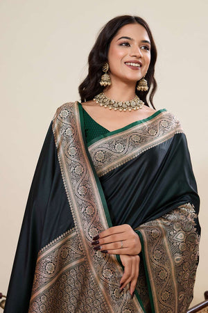 Green Woven Satin Saree