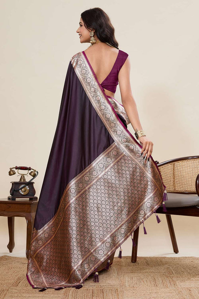 Violet Woven Satin Saree