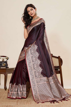 Wine Woven Satin Saree