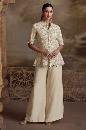 Cream Sequin with Embroidered Georgette Co-Ord Set