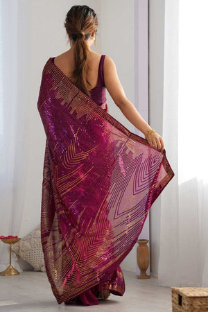 Wine Sequin Georgette Saree