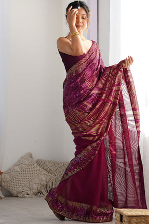 Wine Sequin Georgette Saree