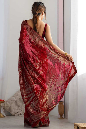 Red Sequin Georgette Saree