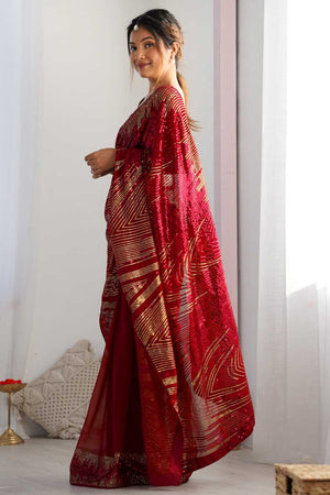 Red Sequin Georgette Saree