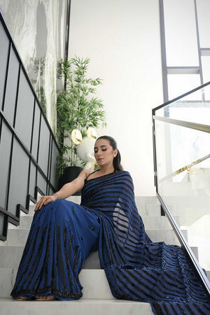 Blue Embroidered Georgette Saree