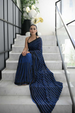 Blue Embroidered Georgette Saree