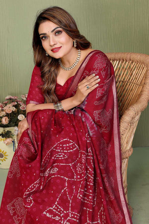 Maroon Printed Cotton Saree