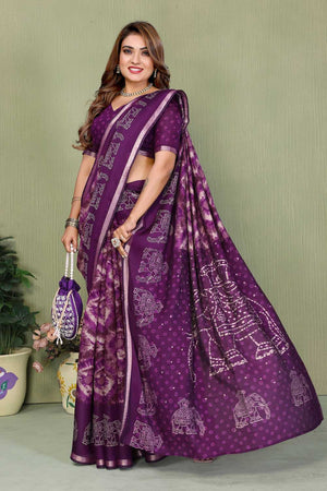 Purple Printed Cotton Saree