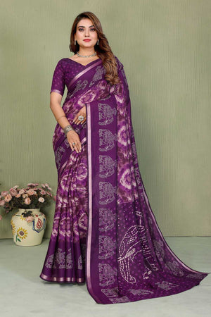 Purple Printed Cotton Saree