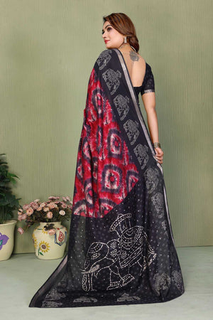 Black Printed Cotton Saree