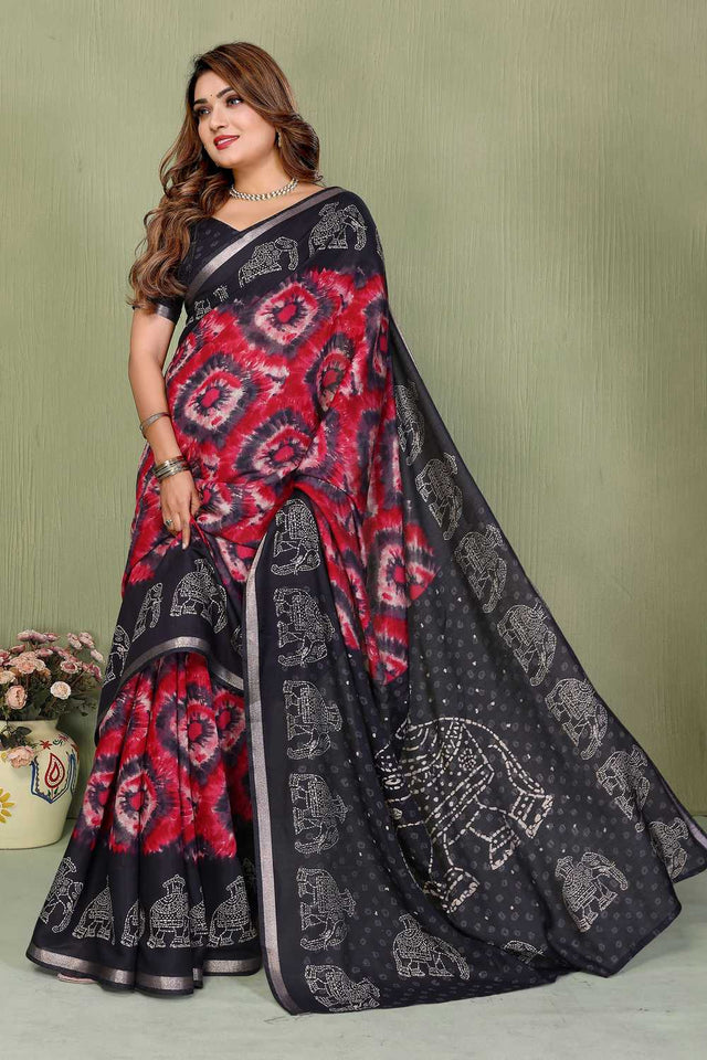 Black Printed Cotton Saree
