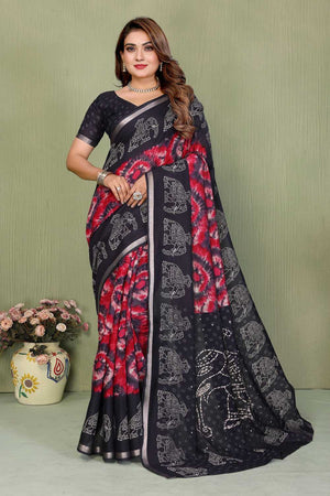 Black Printed Cotton Saree