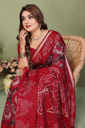 Red Printed Cotton Saree