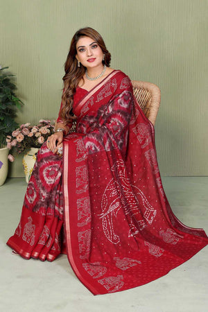 Red Printed Cotton Saree