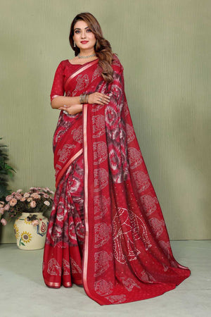 Red Printed Cotton Saree