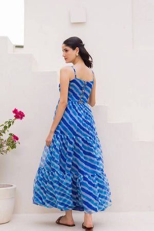 Blue Stripe Georgette Long Dresses