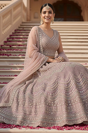 Pink Sequin with Stone Embossed Net Lehenga