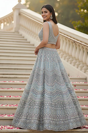 Blue Sequin with Stone Embossed Net Lehenga