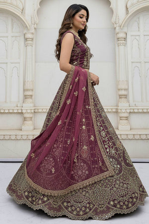 Violet Sequin with Stone Embossed Organza Lehenga