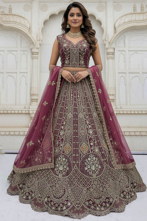 Violet Sequin with Stone Embossed Organza Lehenga