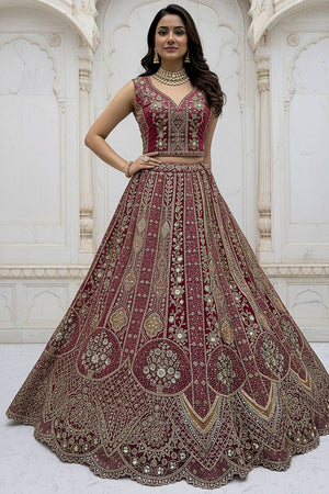 Pink Sequin with Stone Embossed Organza Lehenga
