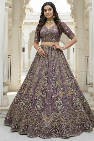 Lavender Sequin with Stone Embossed Organza Lehenga