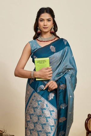 Blue Woven Silk Saree