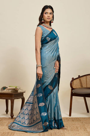 Blue Woven Silk Saree