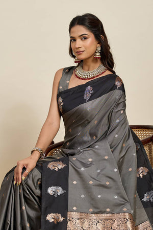 Grey Woven Silk Saree