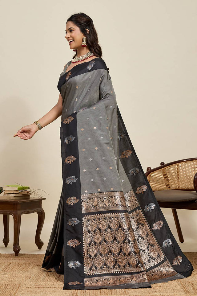 Grey Woven Silk Saree