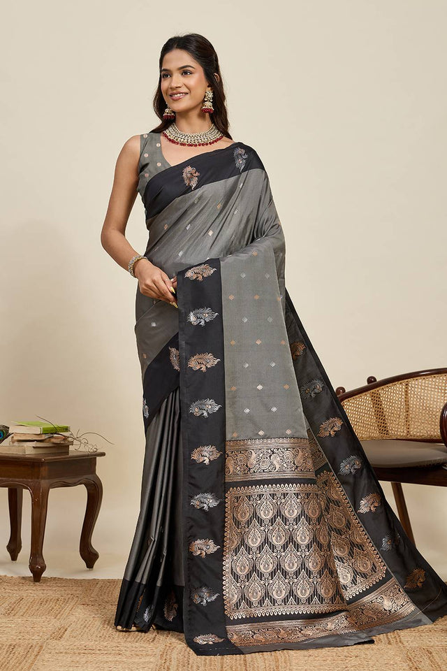 Grey Woven Silk Saree