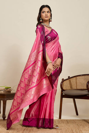 Pink Woven Silk Saree