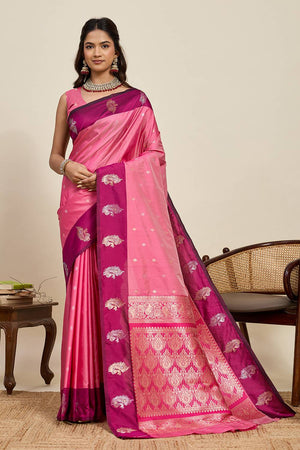 Pink Woven Silk Saree