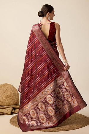Maroon Woven Jacquard Saree