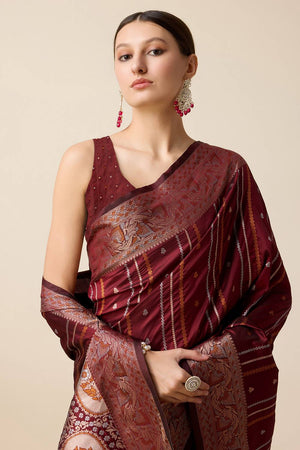 Maroon Woven Jacquard Saree