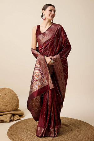 Maroon Woven Jacquard Saree