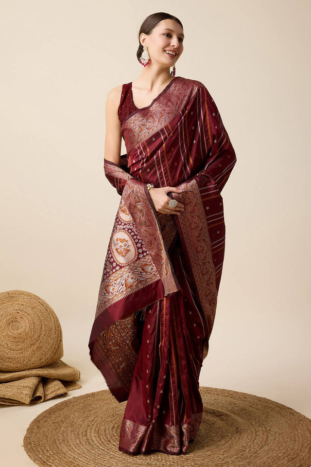 Maroon Woven Jacquard Saree
