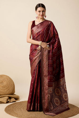 Maroon Woven Jacquard Saree