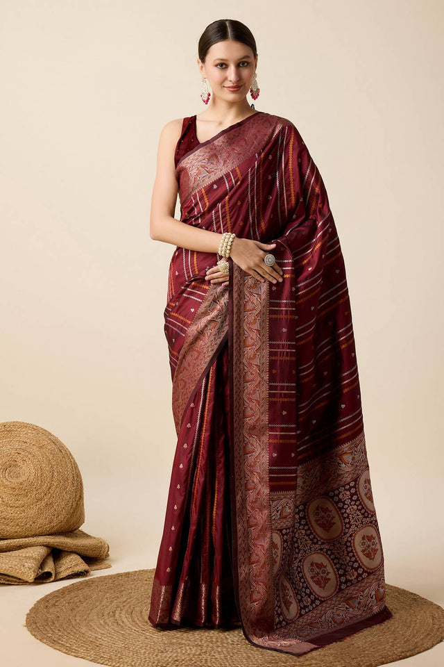 Maroon Woven Jacquard Saree