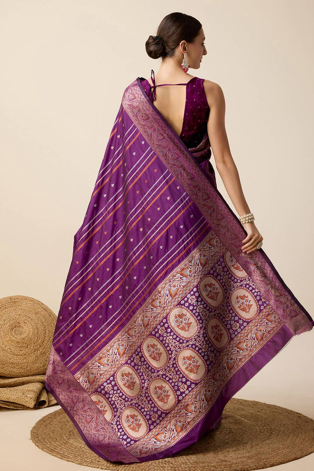 Violet Woven Jacquard Saree