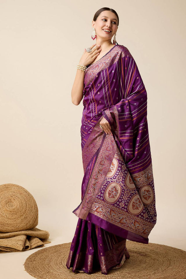 Violet Woven Jacquard Saree