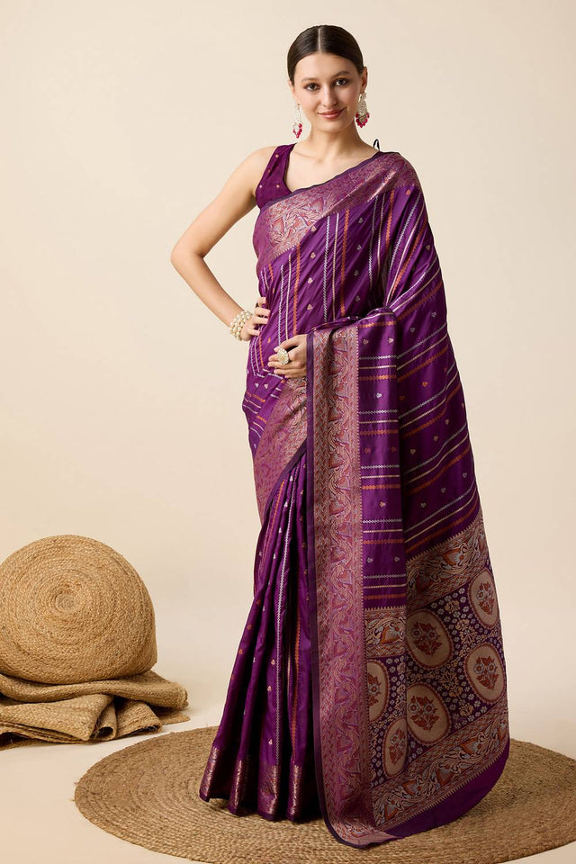 Violet Woven Jacquard Saree