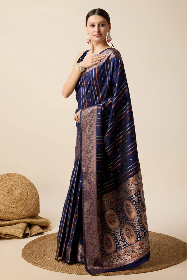 Blue Woven Jacquard Saree