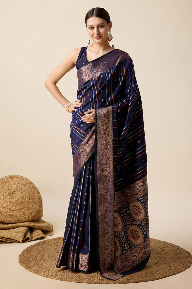 Blue Woven Jacquard Saree