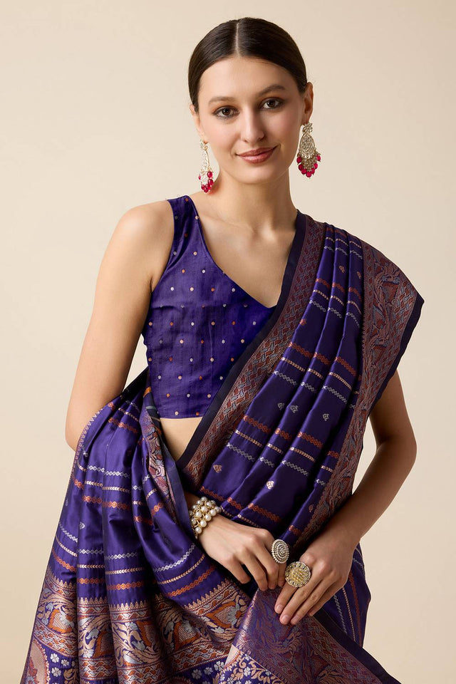 Violet Woven Jacquard Saree