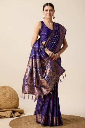 Violet Woven Jacquard Saree