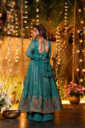 Rama Floral Embroidered Silk Palazzo Suits