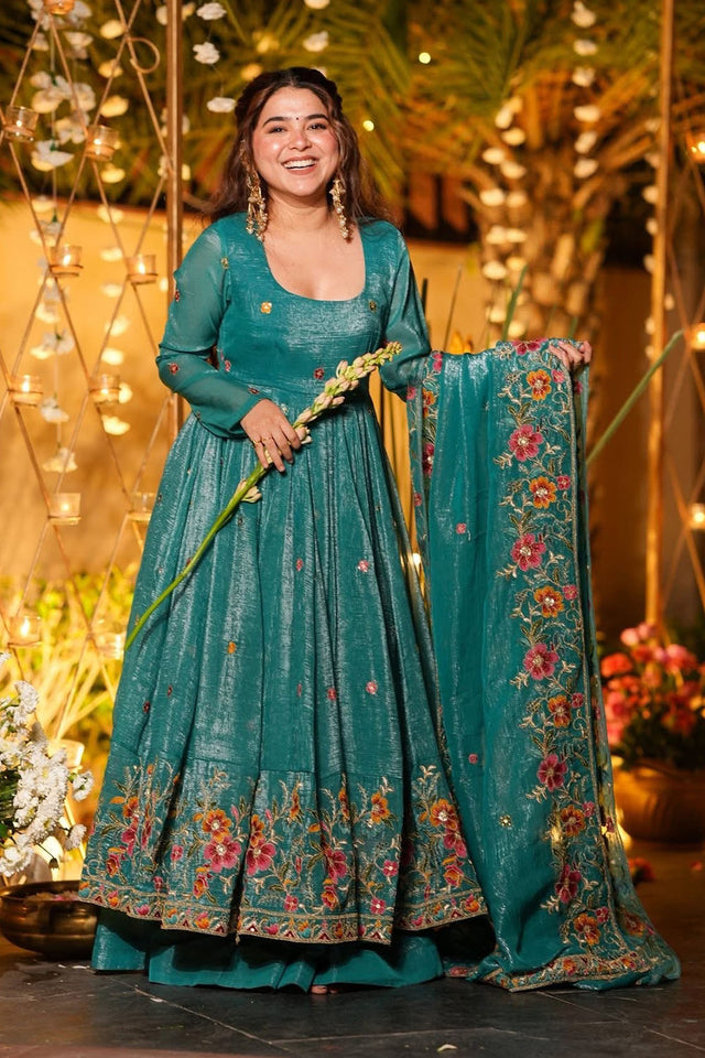 Rama Floral Embroidered Silk Palazzo Suits