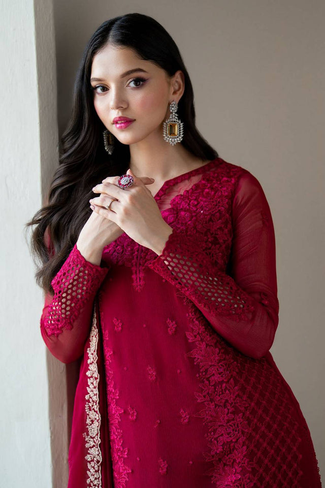 Pink Floral Embroidered Georgette Palazzo Suits